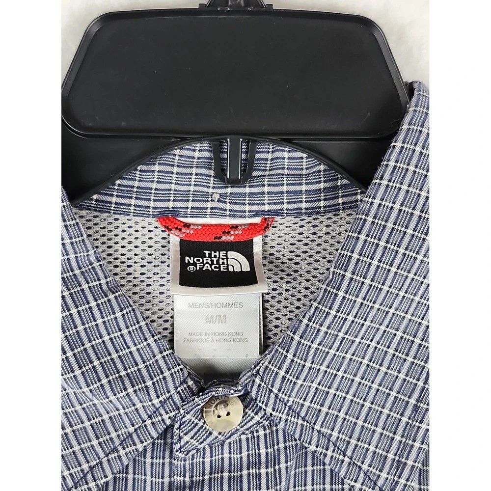 North Face Button-up Shirt Mens M Blue Plaid Short Sleeve Outdoor Casual Pocket